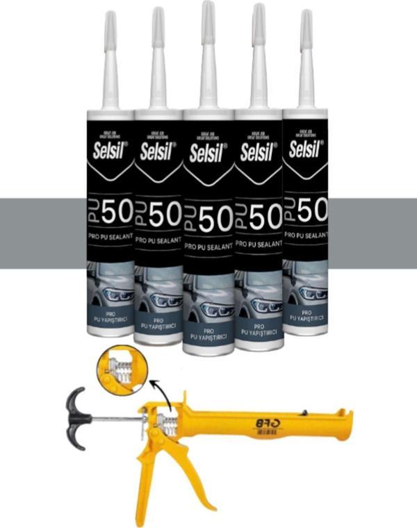 Selsil Pu Mastik 280 Ml Gri (5 Adet),Alüminyum Tabanca - Image 1