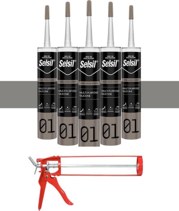 Selsil Ga Silikon 280 Gr. Alüminyum Gri (5 Adet),Demir Tabanca - Image 1