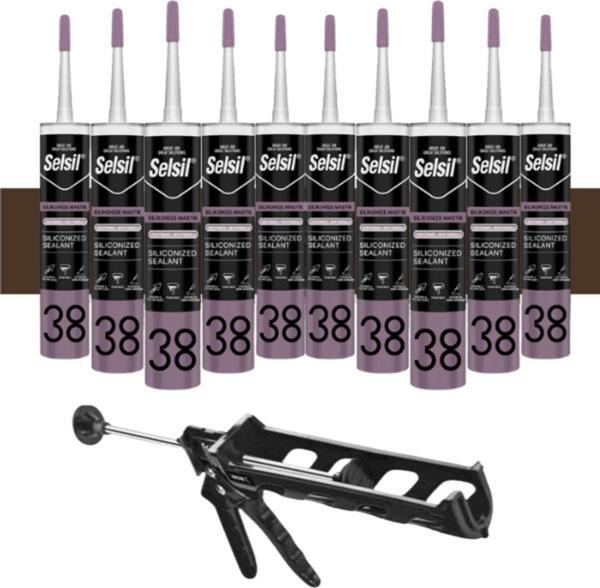 Selsil Silikonize Koyukahverengi Mastik 500 Gr.  10 Adet +  Kendo Silikon Tabancası - Image 1