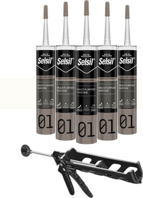 Selsil Ga Silikon 280 Gr. Şeffaf (5 Adet), Plastik Tabanca - Image 1