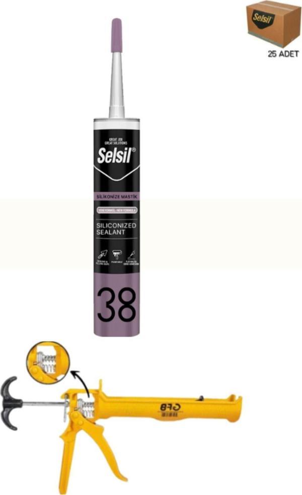 Selsil Silikonize Beyaz Mastik 500 Gr. 25 Adet +  Gfb Alüminyum Silikon Tabancası - Image 1