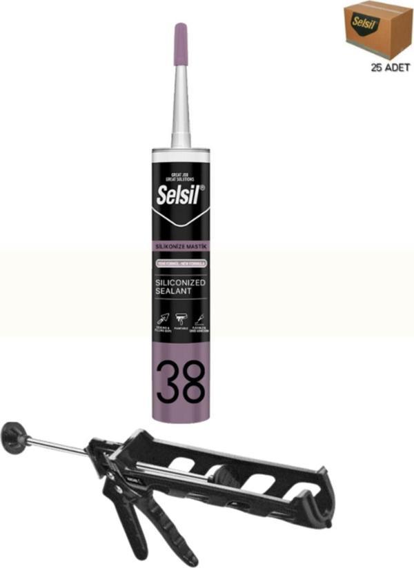 Selsil Silikonize Beyaz Mastik 500 Gr. 25 Adet +  Kendo Silikon Tabancası - Image 1