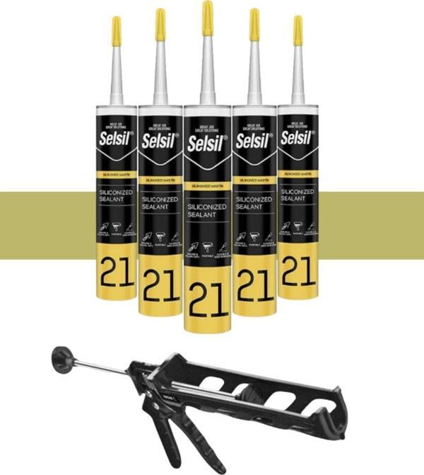 Selsil Silikonize Mastik 500 Gr. Bronz (5 Adet), Plastik Tabanca - Image 1