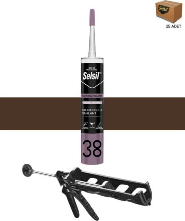 Selsil Silikonize Mastik 500 Gr K.Kahverengi (25 Adet), Plastik Tabanca - Image 1