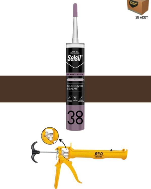 Selsil Silikonize Koyukahverengi Mastik 500 Gr. 25 Adet +  Gfb Alüminyum Silikon Tabancası - Image 1