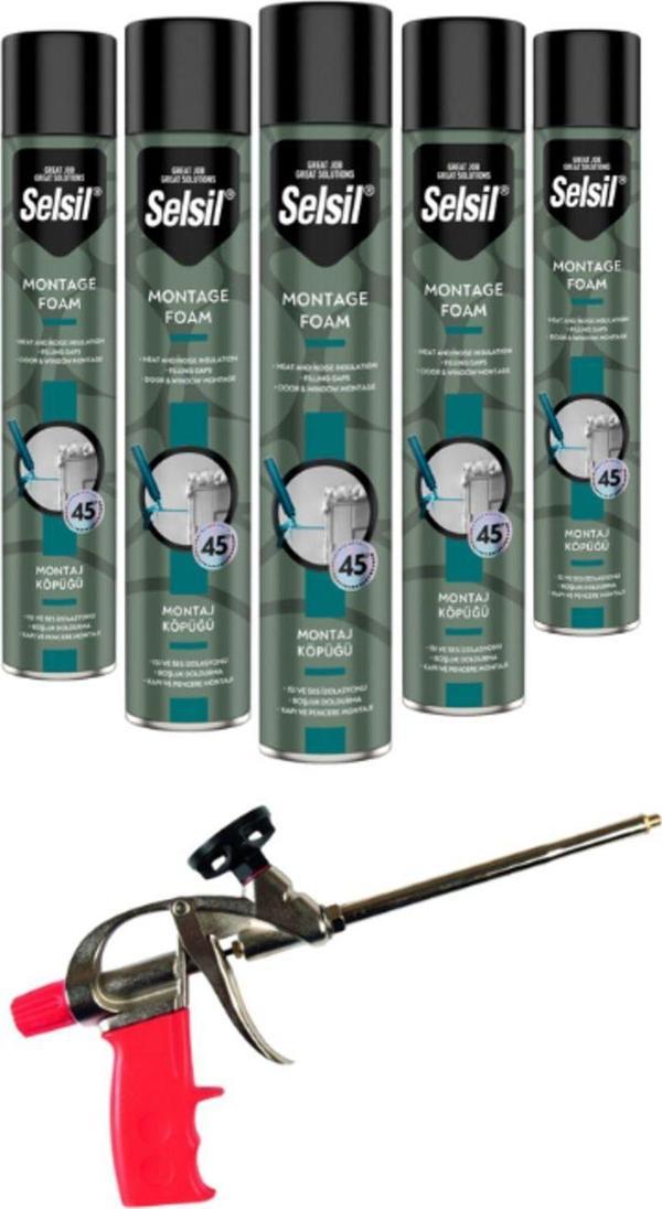 Selsil Pu Tabancalı Montaj Köpüğü 750 Ml. (5 Adet),Demir Köpük Tabancası - Image 1