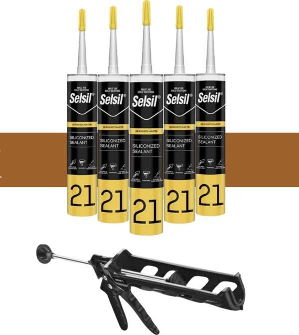 Selsil Silikonize Mastik 500 Gr. Altınmeşe (5 Adet), Plastik Tabanca - Image 1