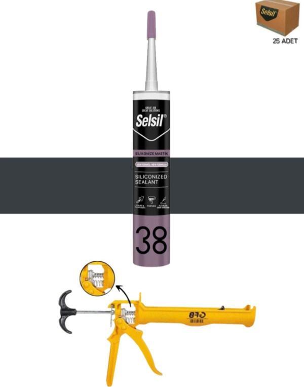 Selsil Silikonize Mastik 500 Gr Antrasit Gri (25 Adet),Alüminyum Tabanca - Image 1