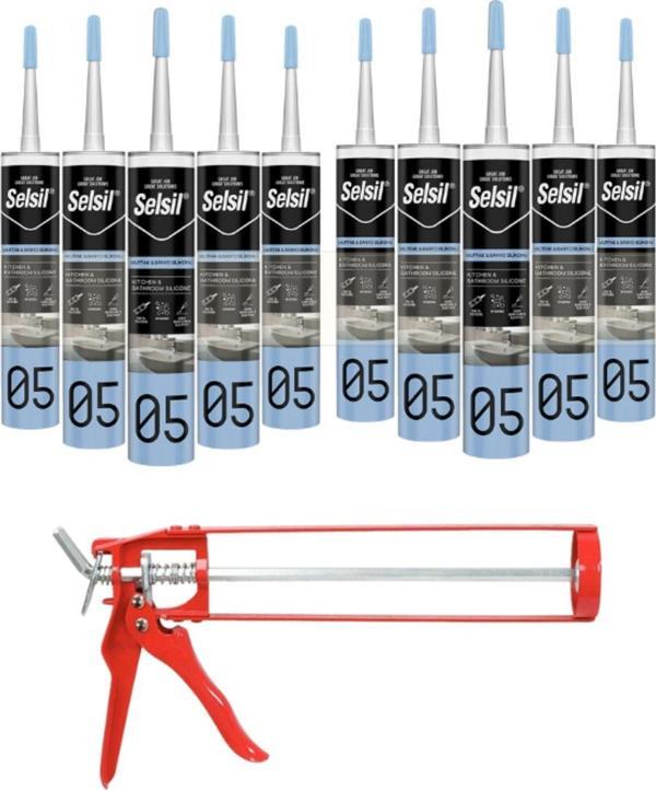 Selsil Duşakabin Silikonu Şeffaf 280 Ml (10 Adet),Demir Tabanca - Image 1