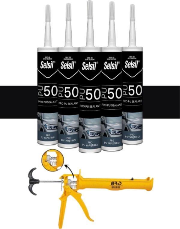 Selsil Pu Mastik 280 Ml Siyah (5 Adet),Alüminyum Tabanca - Image 1