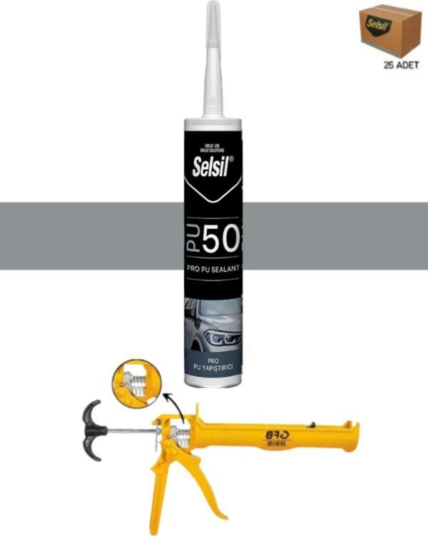 Selsil Pu Mastik 280 Ml Gri (25 Adet),Alüminyum Tabanca - Image 1