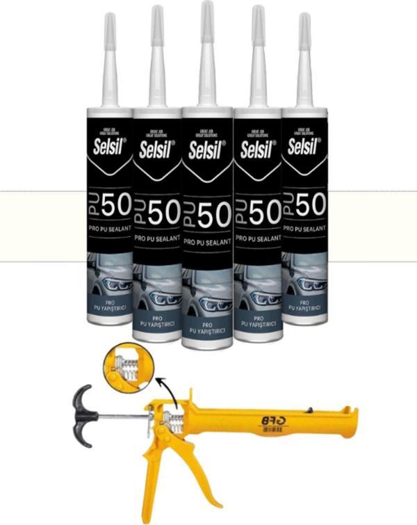 Selsil Silikonize Mastik 500 Gr Beyaz (5 Adet),Alüminyum Tabanca - Image 1