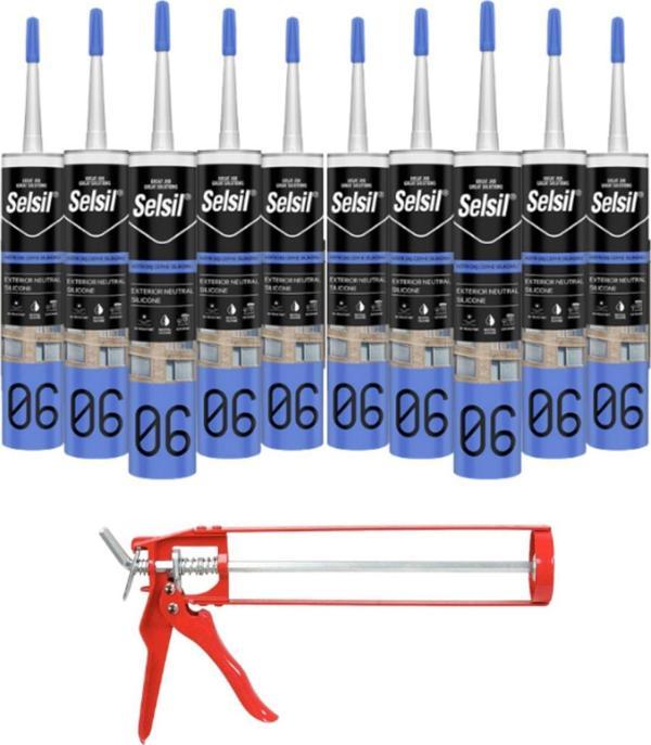 Selsil Nötr Cephe Silikonu 300 Ml Şeffaf (10 Adet),Demir Tabanca - Image 1