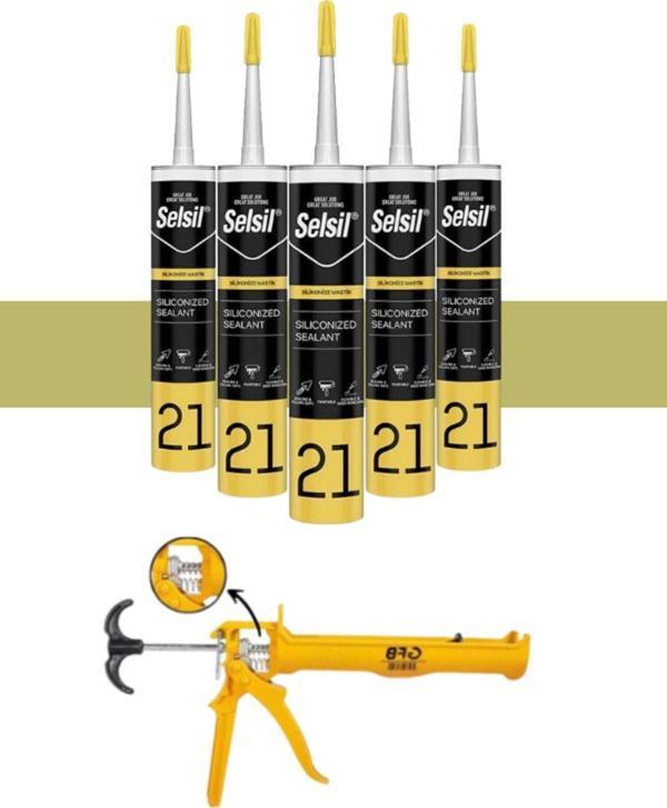 Selsil Silikonize Mastik 500 Gr Bronz (5 Adet),Alüminyum Tabanca - Image 1
