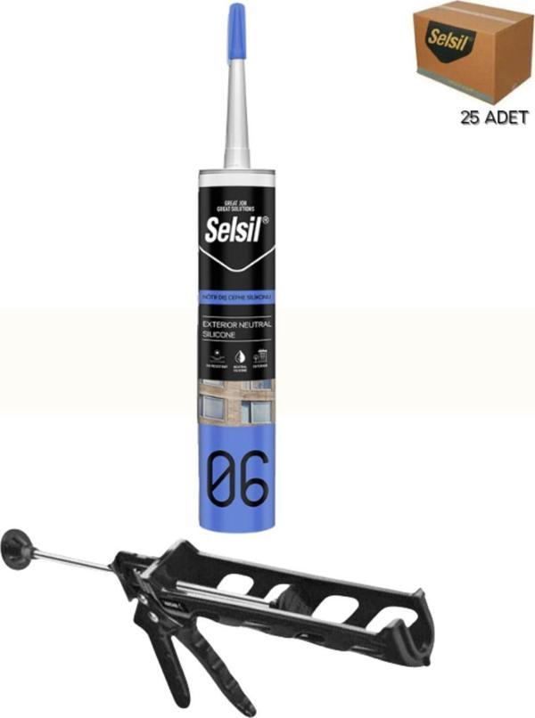 Selsil Nötr Cephe Silikonu 300 Ml Şeffaf (25 Adet), Plastik Tabanca - Image 1
