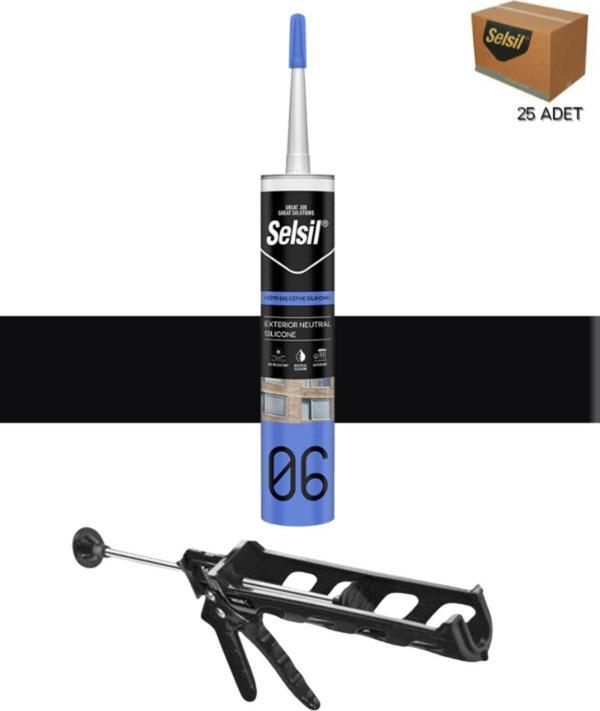 Selsil Nötr Cephe Silikonu 300 Ml Siyah (25 Adet), Plastik Tabanca - Image 1