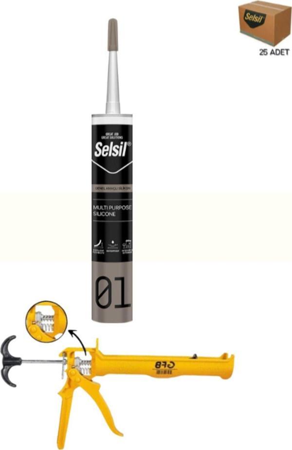 Selsil Poliüretan Beyaz Mastik 280 Ml.  25 Adet +  Gfb Alüminyum Silikon Tabancası - Image 1