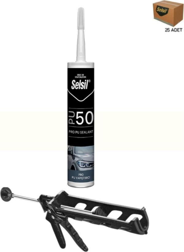 Selsil Poliüretan Beyaz Mastik 280 Ml.  25 Adet +  Kendo Silikon Tabancası - Image 1