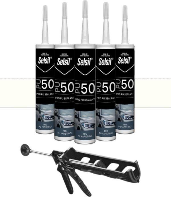 Selsil Poliüretan Beyaz Mastik 280 Ml.  5 Adet +  Kendo Silikon Tabancası - Image 1