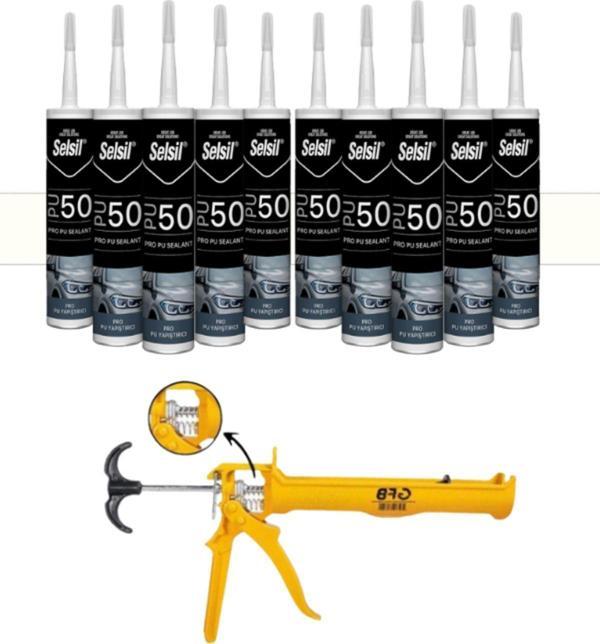 Selsil Silikonize Beyaz Mastik 500 Gr. 10 Adet +  Gfb Alüminyum Silikon Tabancası - Image 1