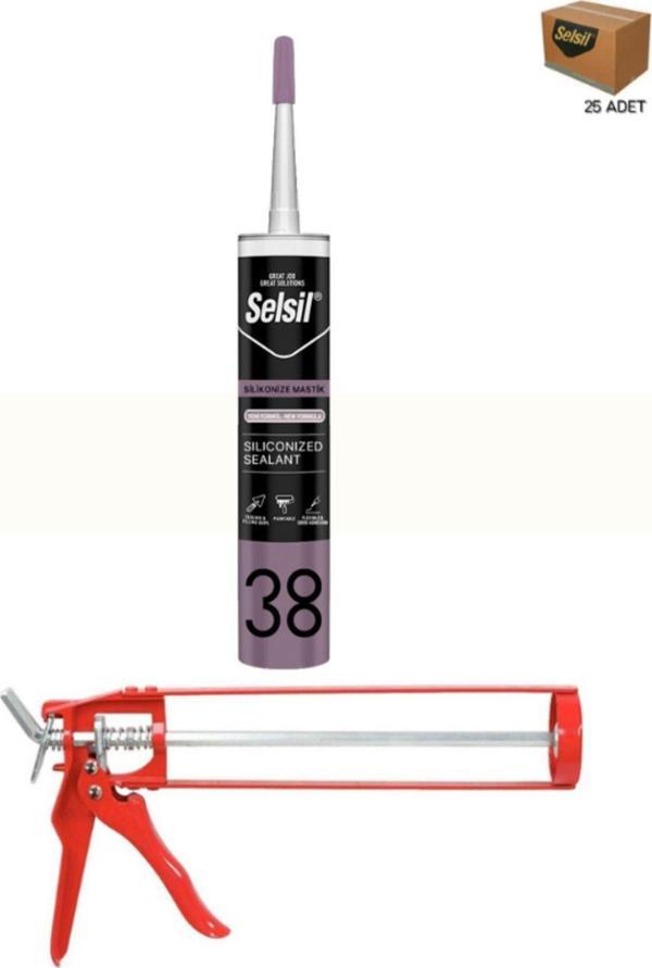 Selsil Silikonize Mastik 500 Gr Beyaz (25 Adet),Demir Tabanca - Image 1