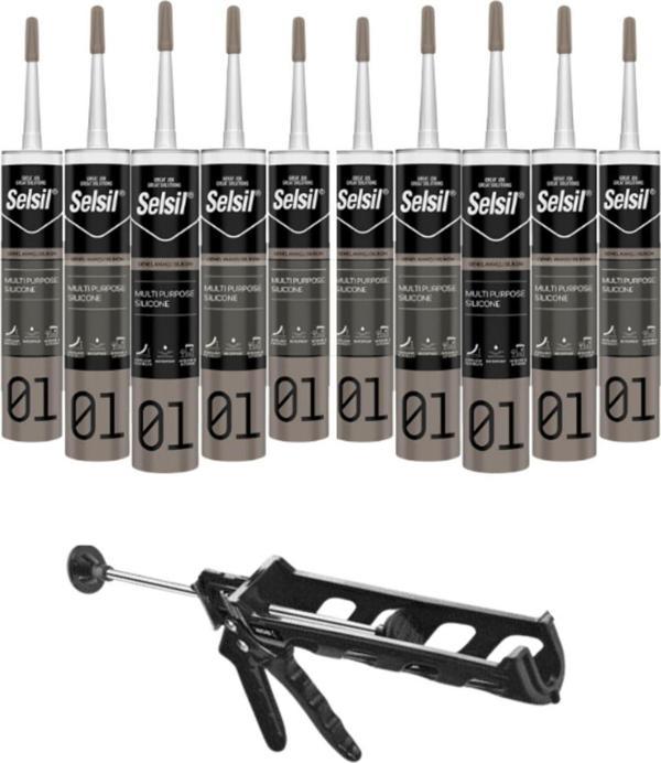 Selsil Genel Amaçlı Şeffaf Silikon 280 Gr. 10 Adet +  Kendo Silikon Tabancası - Image 1