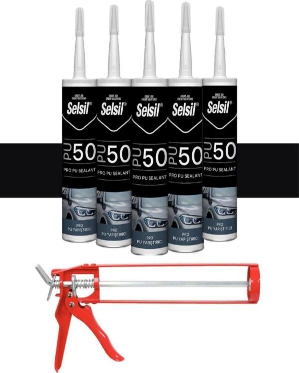 Selsil Pu Mastik 280 Ml Siyah (5 Adet),Demir Tabanca - Image 1