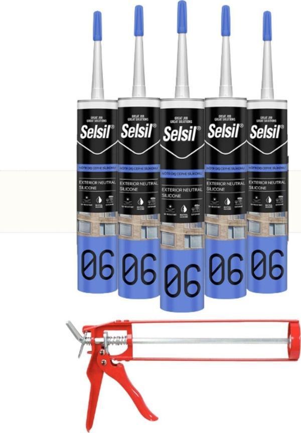 Selsil Nötr Cephe Silikonu 300 Ml Şeffaf (5 Adet),Demir Tabanca - Image 1