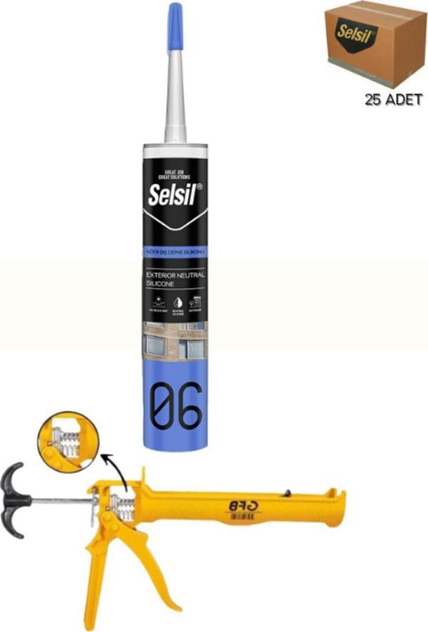 Selsil Nötr Cephe Silikonu 300 Ml Şeffaf (25 Adet),Alüminyum Tabanca - Image 1