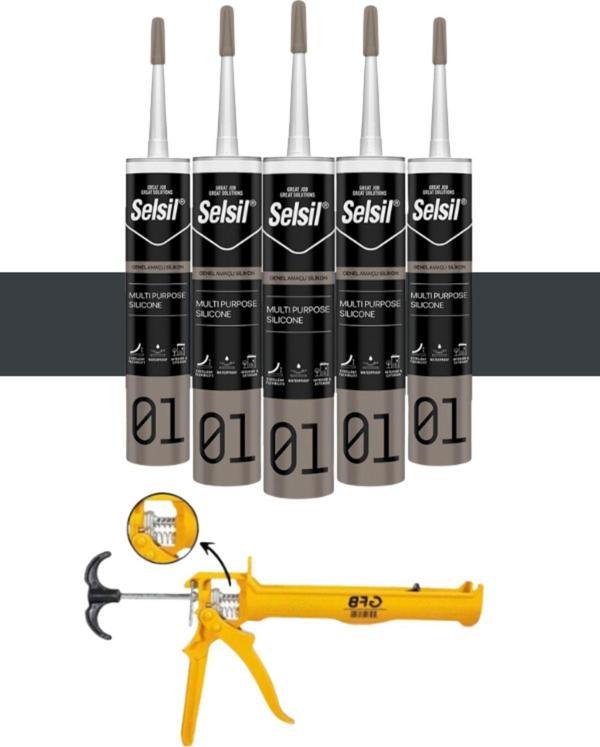 Selsil Ga Silikon 280 Gr. Antrasit Gri (5 Adet),Alüminyum Tabanca - Image 1