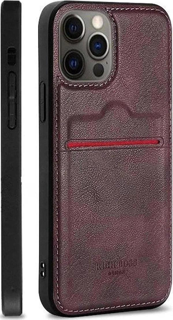 Iphone 14 Pro Max Uyumlu Kartlıklı Lüx Deri Kılıf Bordo - Image 1