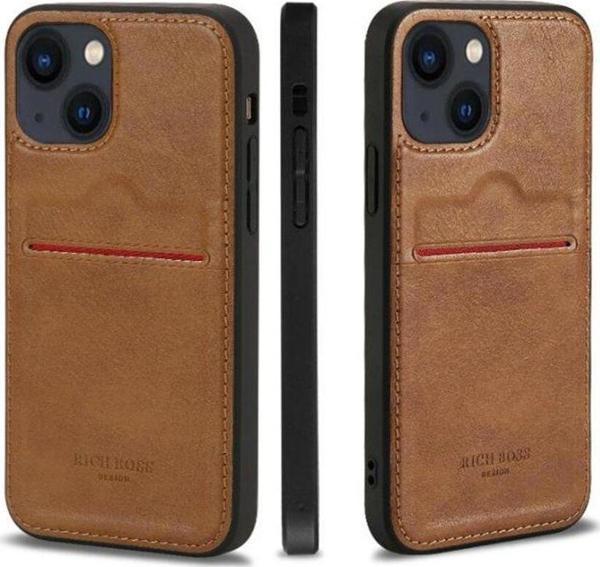 Apple iPhone 15 Pro Kartlıklı Lüx Deri Kılıf Açık Kahve - Image 1