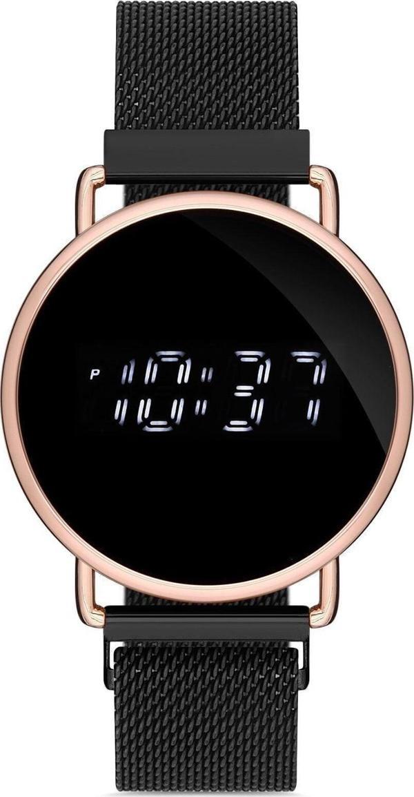 Siyah Rose Gold Kadın Hasır Kordon Dijital Kol Saati - Image 1