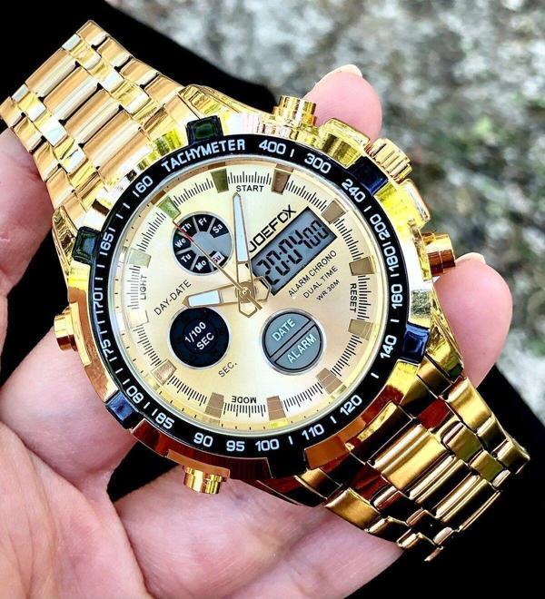 Erkek Kol Saati Dijital Analog Çelik Kordonlu Sarı 1241 - Image 1