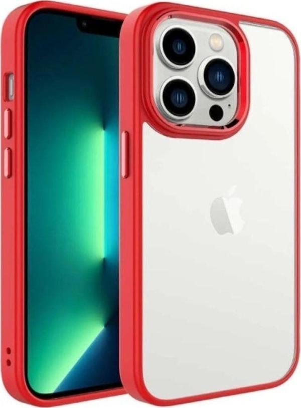 Apple Iphone 14 Pro Max Kılıf Arkası Şeffaf Hassas Butonlu Renkli Kapak. Kırmızı - Image 1