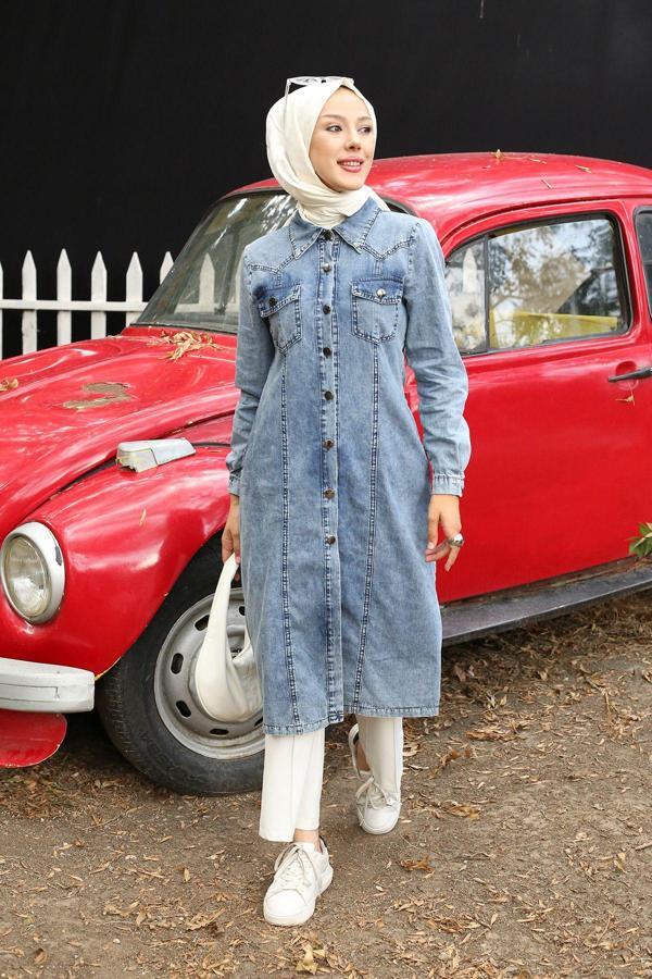 Pink Fly Kadın Düğmeli Cepli Kot Kap - Image 1