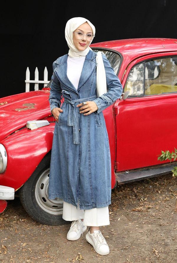 Pink Fly Kadın Kemerli Ceket Yaka Kot Kap - Image 1