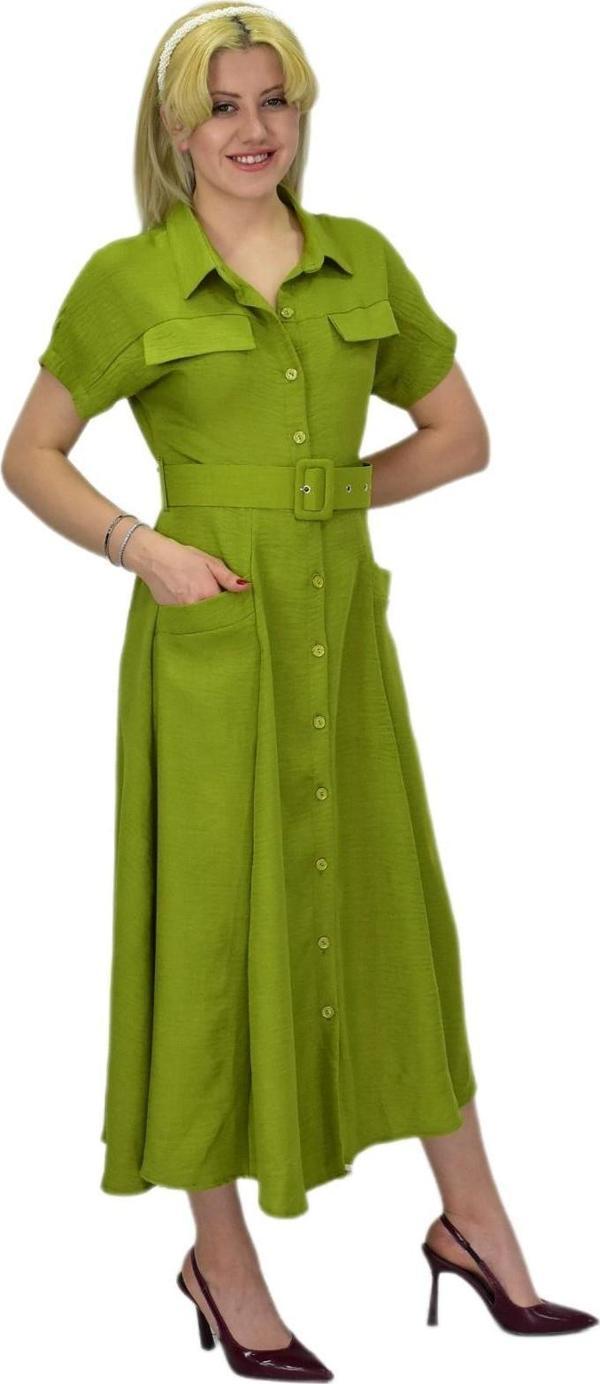 Kadın Cepli Kemerli Ayrobin Elbise BGL-ST03776 - Image 1