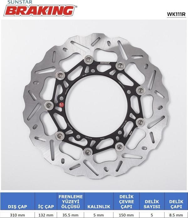 YAMAHA R6 FZ8 XTZ 1200 DALGALI ÖN PERFORMANS FREN DİSKİ ÖN SAĞ 2006-2010 - Image 1