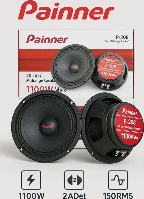 Painner P-208 1100 Watt 150 Rms 20 Cm Midrange Oto Hoparlör 2 Adet Amfi Uyumlu - Image 1
