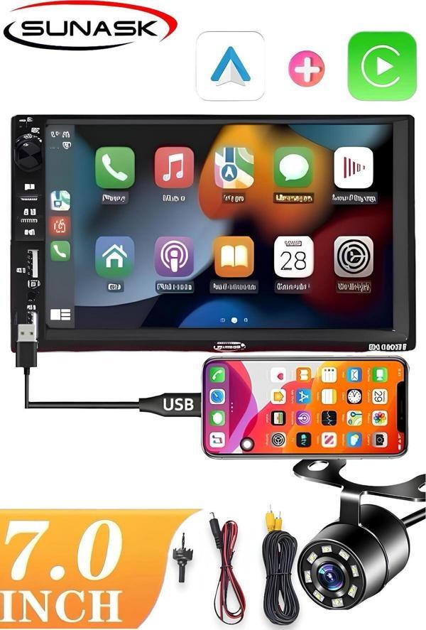 Sunask Sn-9900Bt Carplay Li Ekranlı Oto Teyp 7 Inç Double Teyp Park Kamerası Bluetooth Mp5 Mp3 Çift Usb - Image 1