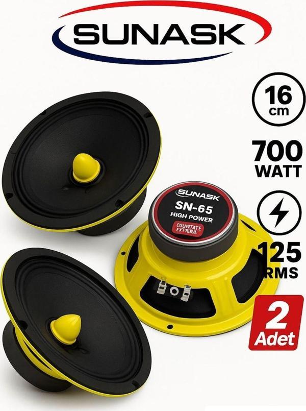 Sunask Sn-65 16 Cm 700 Watt 125 Rms Kurşun Göbek Midrange Hoparlör Takımı 2 Adet - Image 1