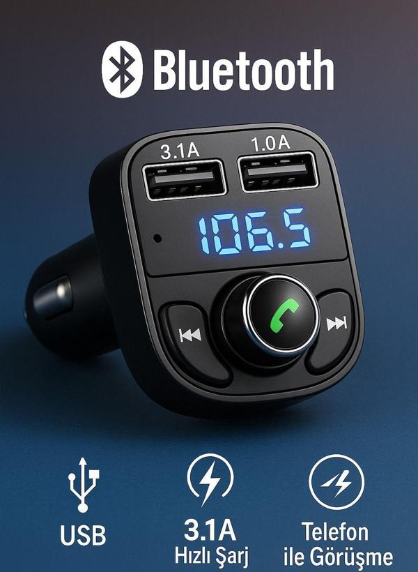 Sunask Sn-X8 Çift Usb Girişli 3.1A Hızlı Şarj Bluetooth’Lu Sd Kart Bludetooth Araç Kiti Fm Transmitter - Image 1