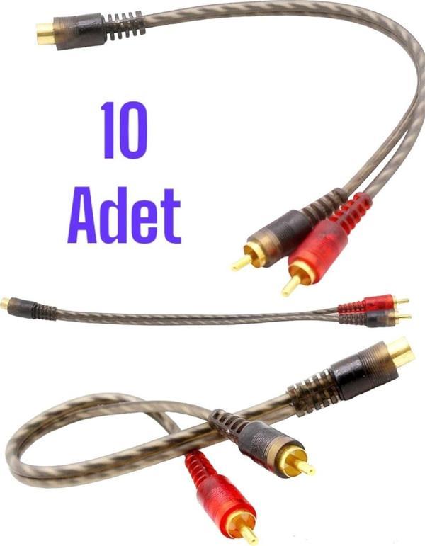 Sunask 10 Adet Oto Amfi Y Kablo 1 Dişi 2 Erkek Rca Y Kablo Sarı Uçlu Silikonlu 1. Sınıf Kalite - Image 1