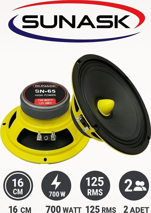 Sunask Sn-65 700 Watt 125 Rms 16 Cm Midrange Hoparlör 2 Adet Amfi Uyumludur Yerli Üretim - Image 1
