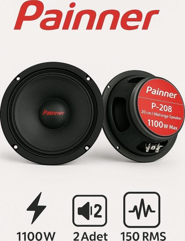 Sunask P-208 1100 Watt 150 Rms 20 Cm Midrange Oto Hoparlör 2 Adet Amfi Uyumlu - Image 1