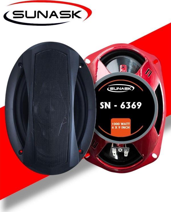 Sunask Sn-6369 1000 Watt Tweeter’Li Uyumlu Oto Oval Hoparlör Modeli 2 Adet Kapaklı - Image 1