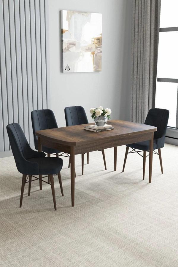 Loft Barok Desen 80x132 Açılabilir Mdf Masa Yemek Odası Takımı, Mutfak Takımı 4 Adet Sandalye - Image 1