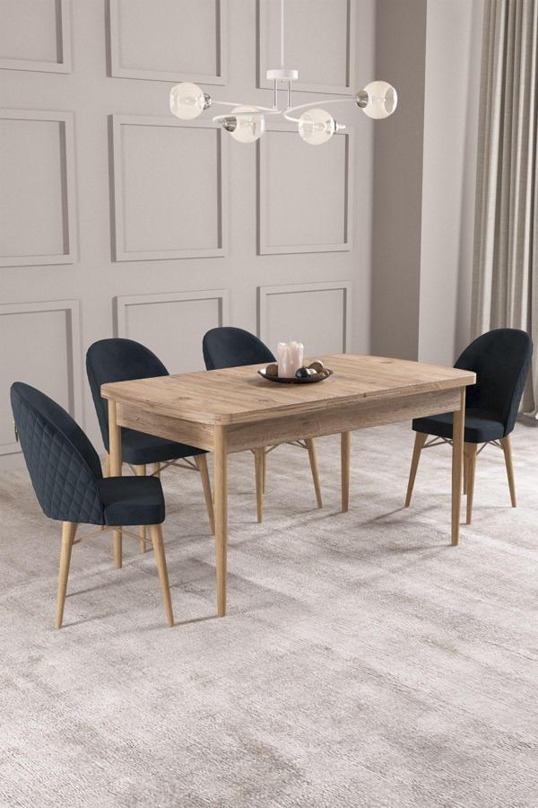 Calvin Atlantik 80x132 Açılabilir Mdf Masa Yemek Odası Takımı, Mutfak Takımı 4 Adet Sandalye - Image 1