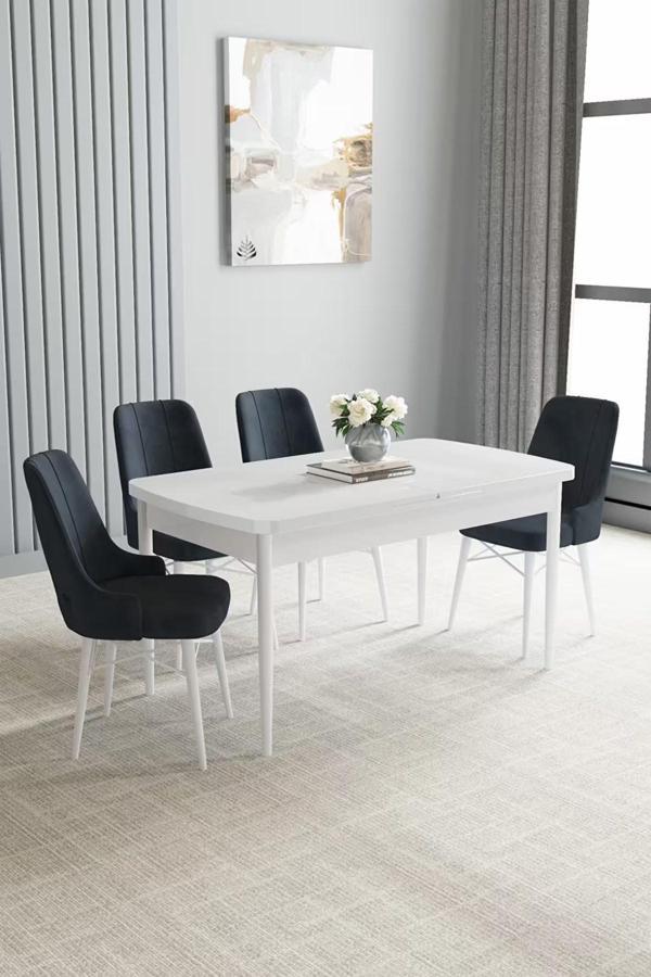 Loft Beyaz 80x132 Açılabilir Mdf Masa Yemek Odası Takımı, Mutfak Takımı 4 Adet Sandalye - Image 1